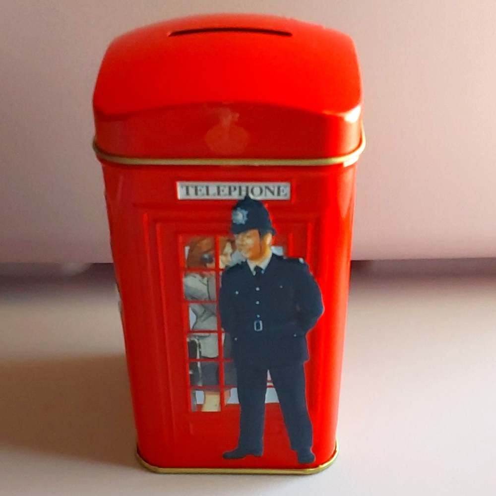 🌺 NEW Red Ahmad Tea London Phone Booth Tin Coin Bank